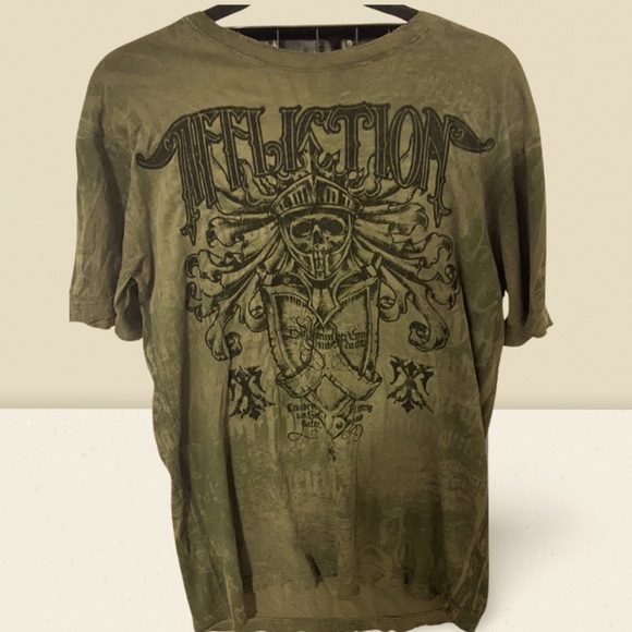 Vintage Affliction Embossed Skull Knight Green T-Shirt - Picture 1 of 3